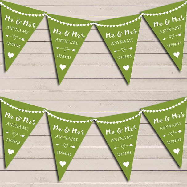 Heart Mr & Mrs Olive Green Wedding Day Married Flag Banner Bunting Party Banner