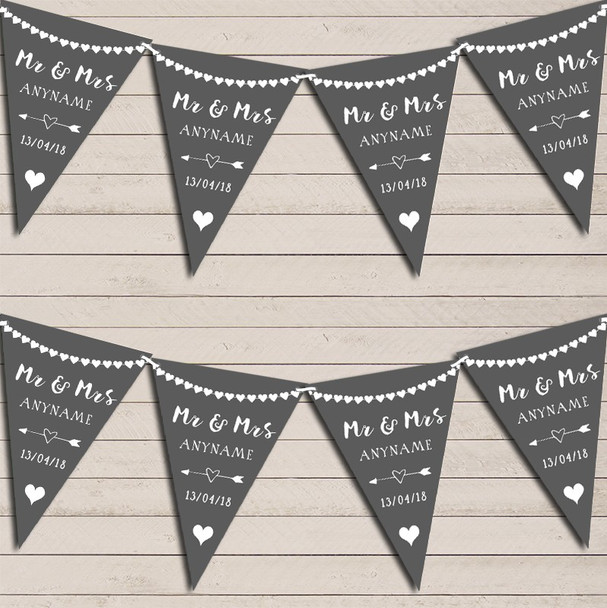 Heart Mr & Mrs Dark Grey Wedding Day Married Flag Banner Bunting Party Banner