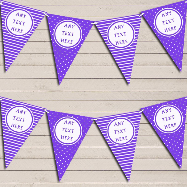Stripes & Polka Dot Dusky Purple Custom Personalised Birthday Flag Banner Bunting