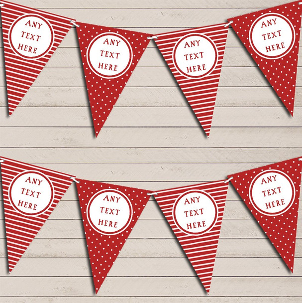 Stripes & Polka Dot Red & White Custom Personalised Birthday Flag Banner Bunting