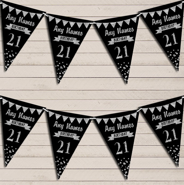 Any Age Birthday 18th 21st 30th 40th 50th 60th Black & Silver Birthday Flag Banner Bunting