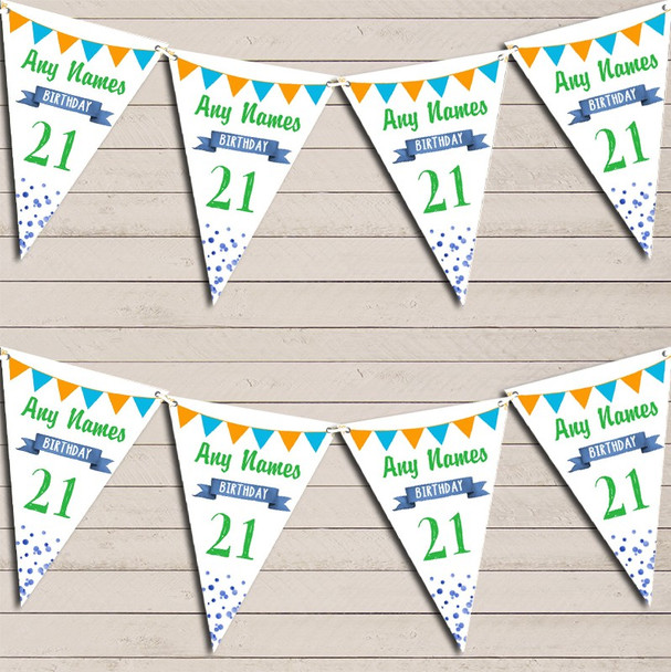 Any Age Birthday 18th 21st 30th 40th 50th 60th Blue Green & Orange Flag Banner Bunting