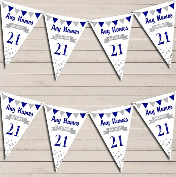 Any Age Birthday 18th 21st 30th 40th 50th 60th Navy Blue & Silver Flag Banner Bunting