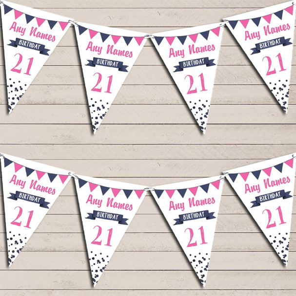 Any Age Birthday 18th 21st 30th 40th 50th 60th Pink & Navy Blue Birthday Flag Banner Bunting