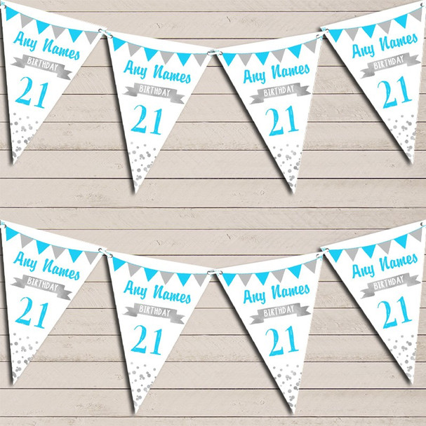 Any Age Birthday 18th 21st 30th 40th 50th 60th Turquoise & Silver Flag Banner Bunting