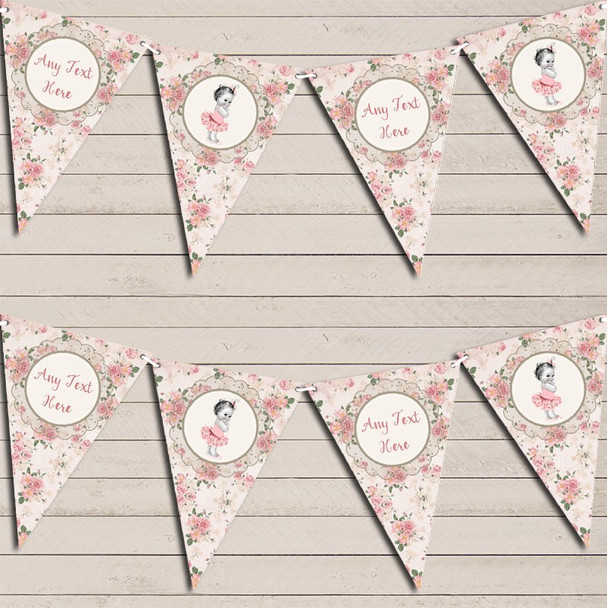Floral Shabby Chic Vintage Baby Girl Pink Custom Personalised Baby Shower Flag Banner Bunting