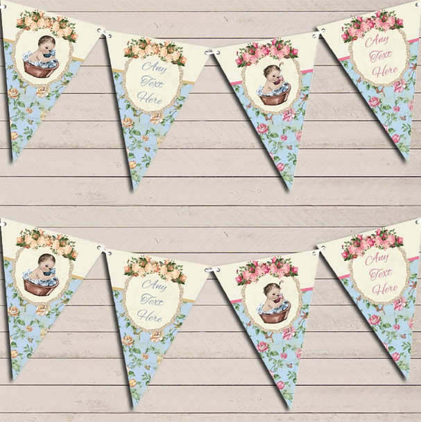 Shabby Chic Floral Vintage Baby Boy & Girl Twins Baby Shower Flag Banner Bunting