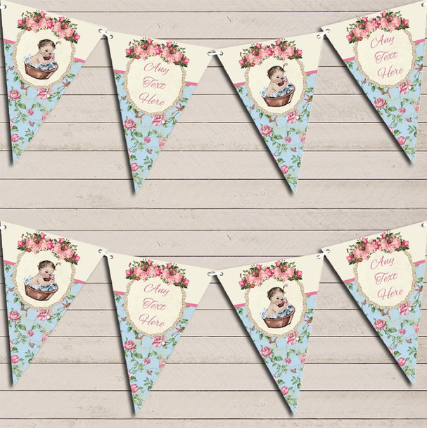 Shabby Chic Floral Vintage Baby Girl Custom Personalised Baby Shower Flag Banner Bunting