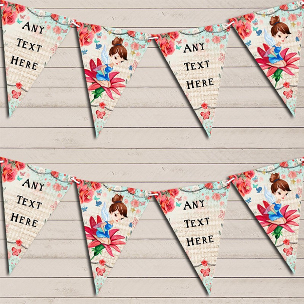 Vintage Shabby Chic Floral Fairy Custom Personalised Baby Shower Flag Banner Bunting