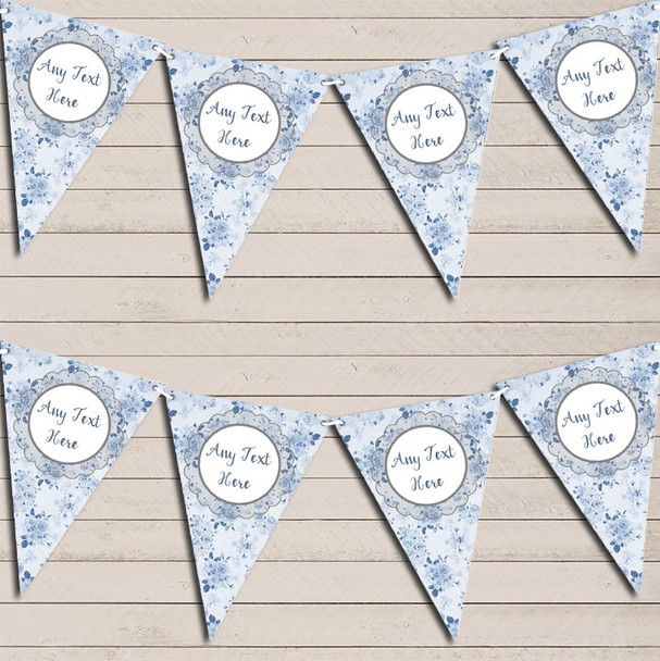 Floral Shabby Chic Vintage Blue Rose Rustic Custom Personalised Christening Flag Banner Bunting