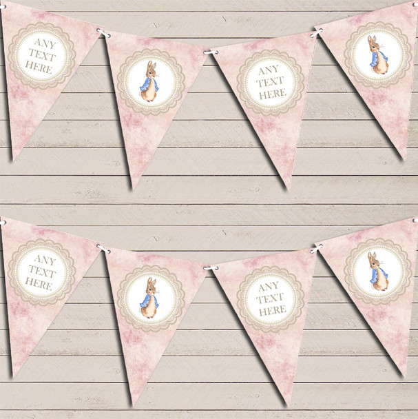 Pretty Pink Peter Rabbit Custom Personalised Christening Flag Banner Bunting