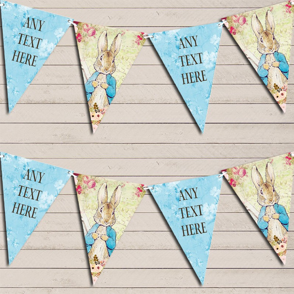 Shabby Chic Vintage Peter Rabbit Blue Custom Personalised Christening Flag Banner Bunting