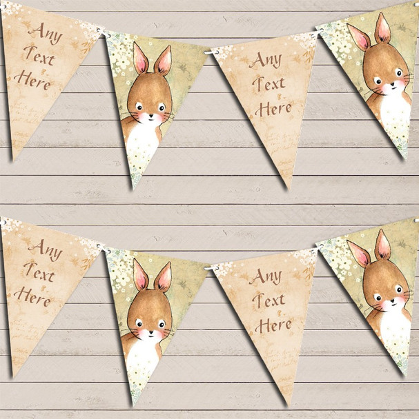 Vintage Woodland Baby Bunny Rabbit Rustic Custom Personalised Christening Flag Banner Bunting