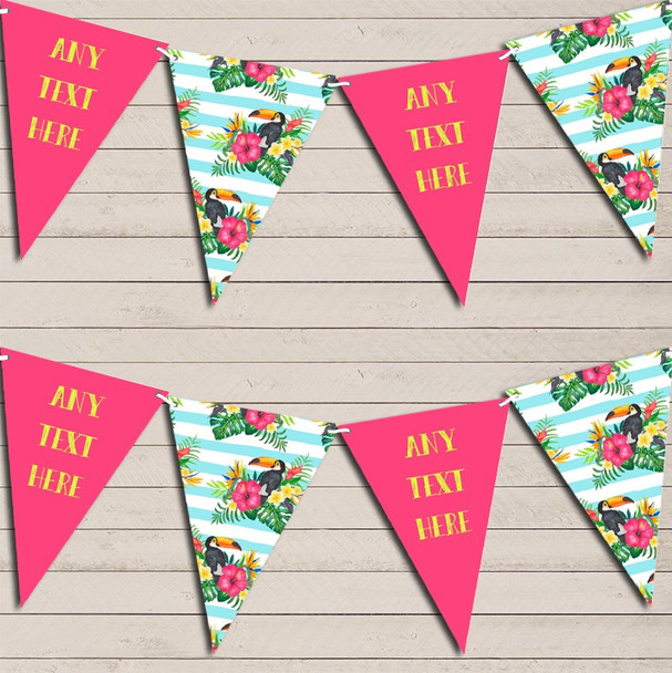 Tropical Floral Hawaiian Beach Party Luau Blue Custom Personalised Hen Do Party Flag Banner Bunting
