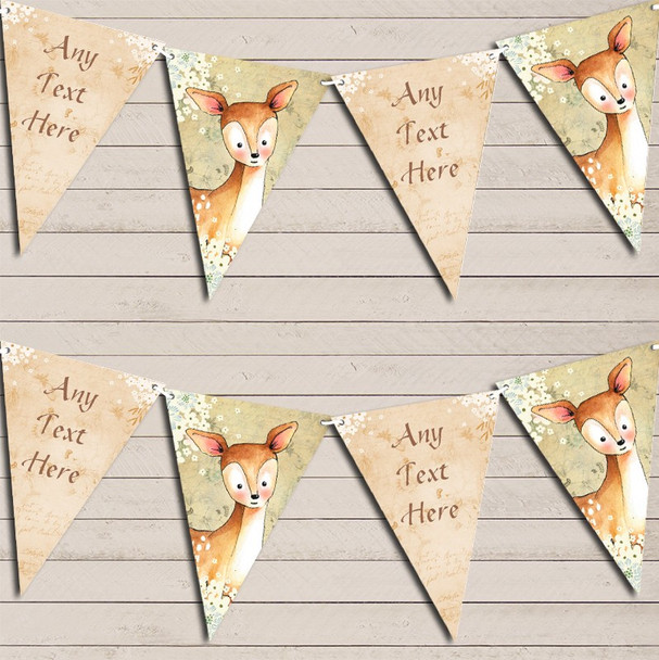 Vintage Woodland Baby Deer Rustic Custom Personalised Children's Birthday Flag Banner Bunting