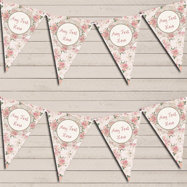 Floral Shabby Chic Vintage Pink Rose Rustic Custom Personalised Wedding Day Flag Banner Bunting