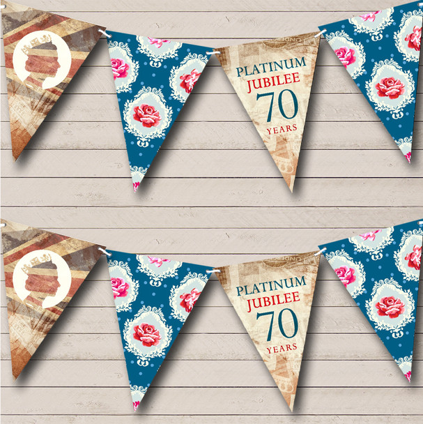 Vintage 70 Years Platinum Jubilee Roses Queen Custom Personalised Party Flag Banner Bunting