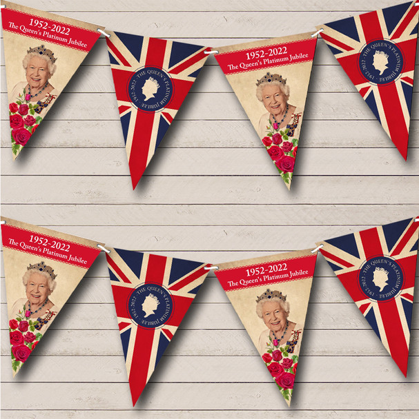 Roses Queen's 70 Years Platinum Jubilee Custom Personalised Party Flag Banner Bunting