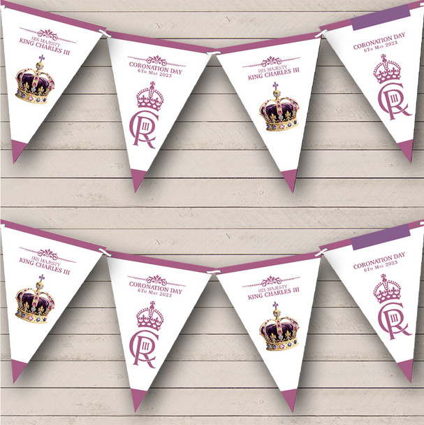 Purple Official Emblem His Majesty King Charles Coronation Flag Flag Banner Bunting