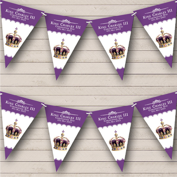 Purple Crown His Majesty King Charles III Coronation Flag Party Flag Banner Bunting