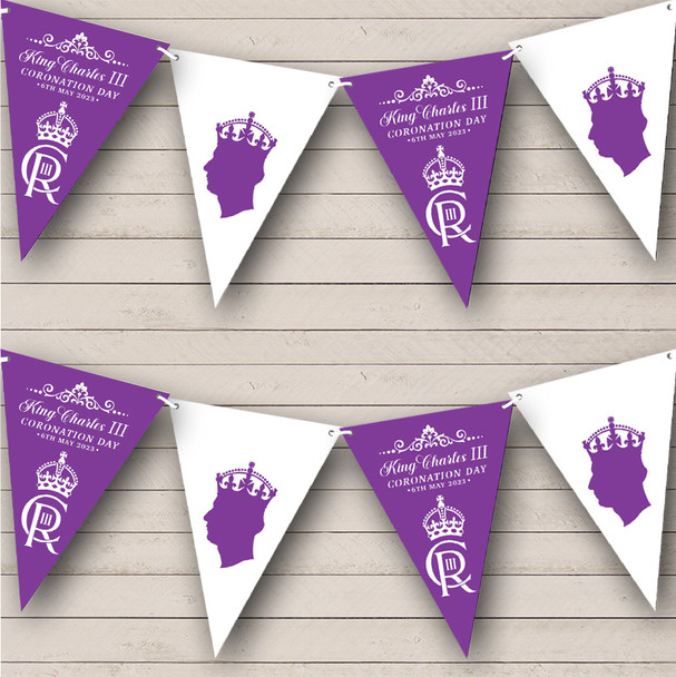 Purple Portrait His Majesty King Charles Coronation Flag Party Flag Banner Bunting