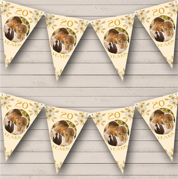 Yellow Flowers Anniversary Photo 20 Years Custom Personalised Party Flag Banner Bunting