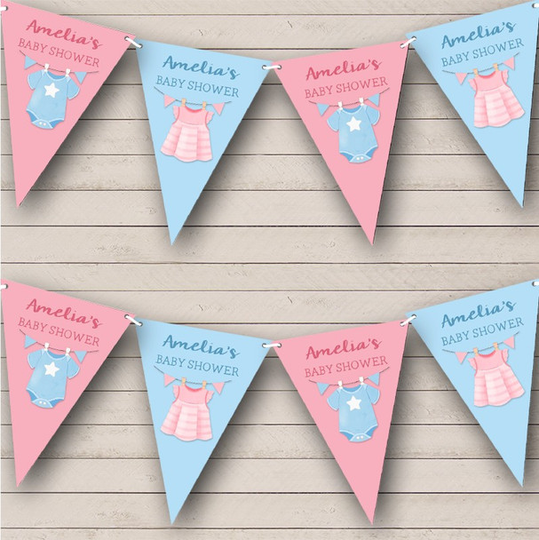 Baby Shower Pink Blue Clothes Boy Or Girl Custom Personalised Party Flag Banner Bunting