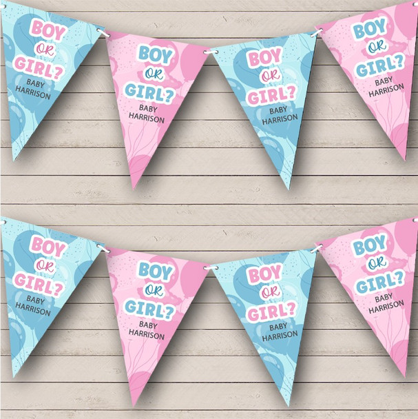 Boy Or Girl Baby Shower Gender Reveal Balloons Pink & Blue Custom Personalised Flag Banner Bunting