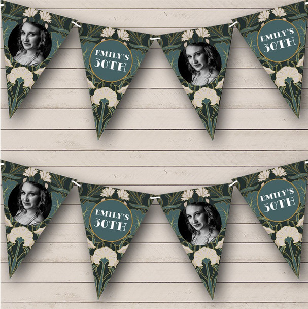 Green Gatsby 20's Art Deco Vintage Birthday Photo Custom Personalised Flag Banner Bunting