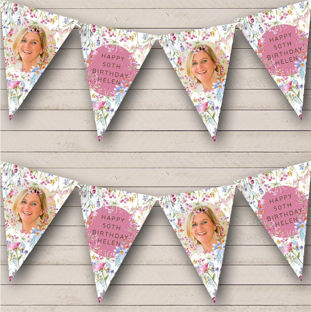 Watercolour Floral Happy Birthday Flag Banner Bunting Photo Custom Personalised Flag Banner Bunting