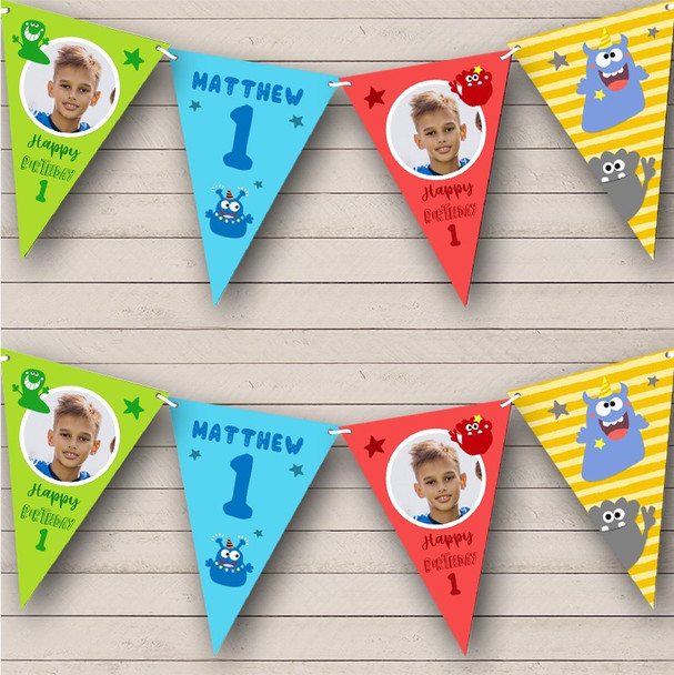 1st Birthday Boy Monster Bright Photo Stars Any Age Custom Personalised Flag Banner Bunting