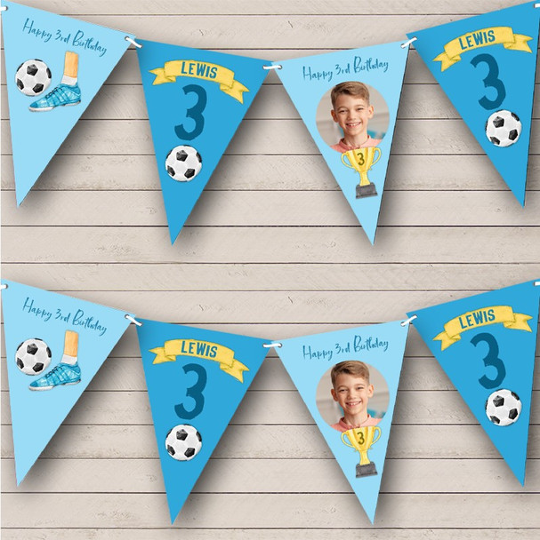 3rd Birthday Boy Kids Football Sport Yellow Photo Any Age Custom Personalised Flag Banner Bunting