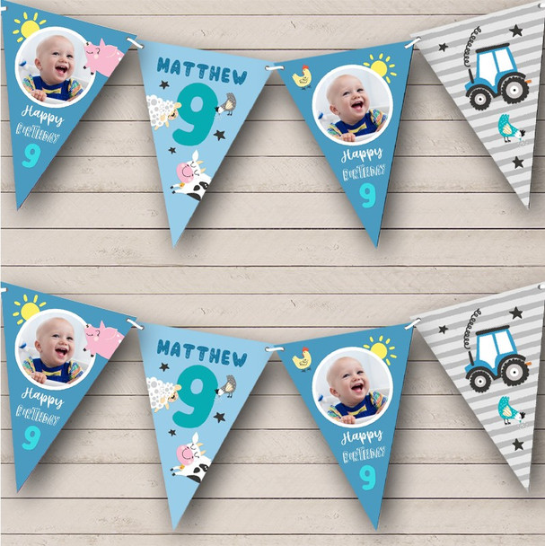 9th Birthday Boy Baby Farm Animals Tractor Photo Any Age Custom Personalised Flag Banner Bunting