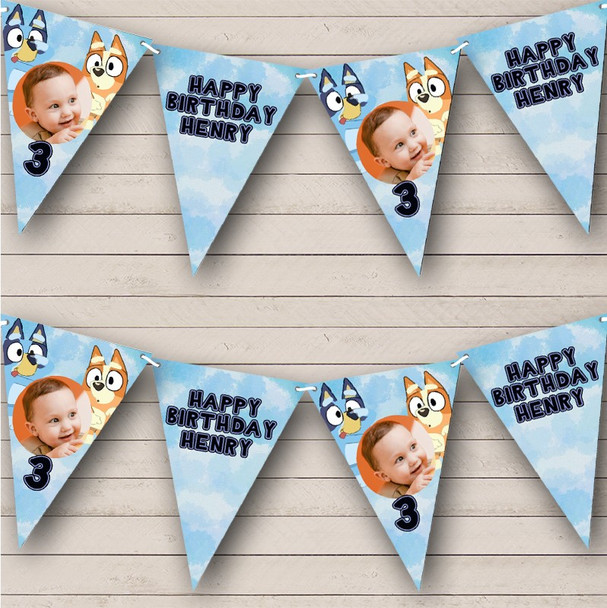 Bluey Cartoon Theme Party Birthday Photo Age Custom Personalised Party Flag Banner Bunting