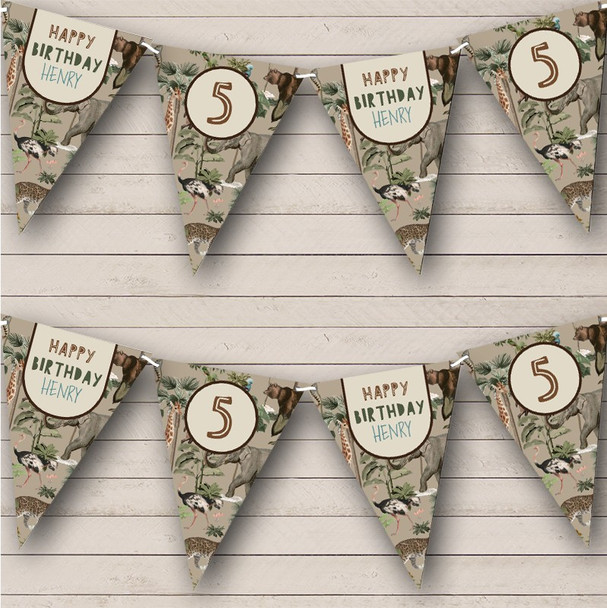 Jungle Animals Kids Birthday Wild One Age Custom Personalised Party Flag Banner Bunting