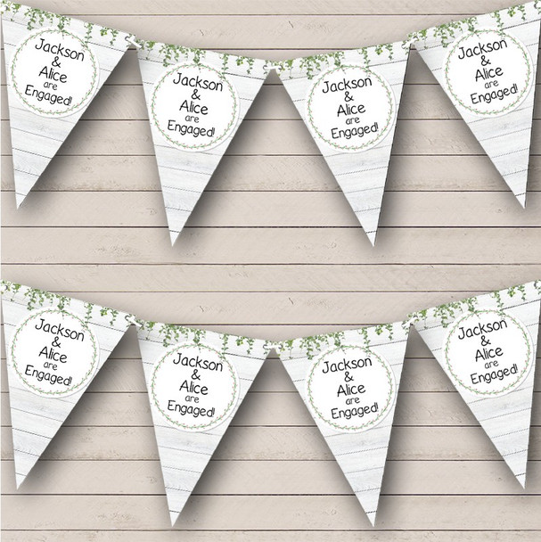 White Wood & Floral Leaves Engagement Custom Personalised Party Flag Banner Bunting