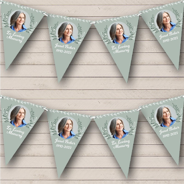 Funeral Green Floral Memorial In Loving Memory Photo Custom Personalised Flag Banner Bunting