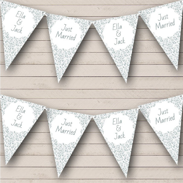 Delicate Green Leaf Pattern Just Married Wedding Day Custom Personalised Flag Banner Bunting