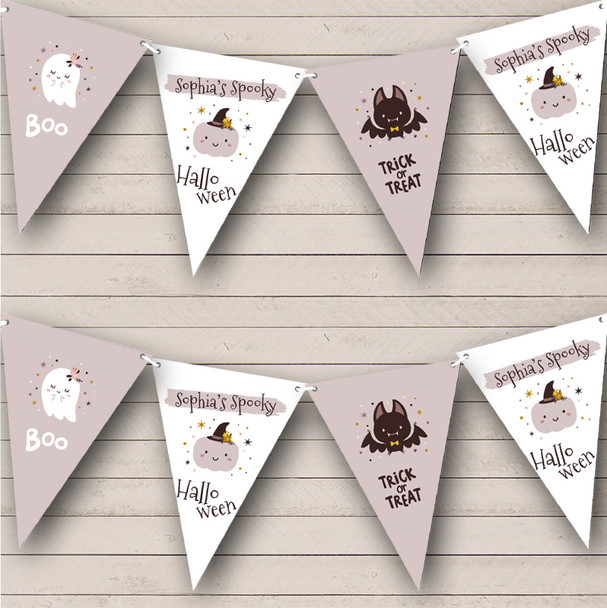 Cute Ghost Pumpkin Bat Custom Personalised Decoration Halloween Party Flag Banner Bunting