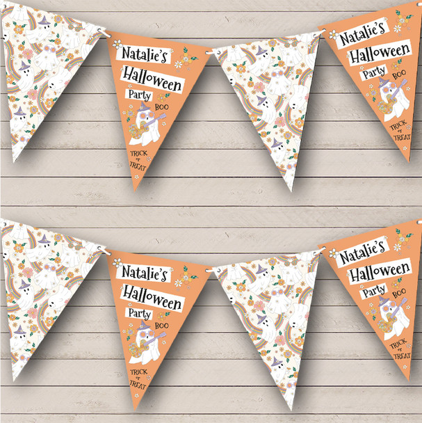 Hippie Groovy Ghost Flower Custom Personalised Decor Halloween Party Flag Banner Bunting