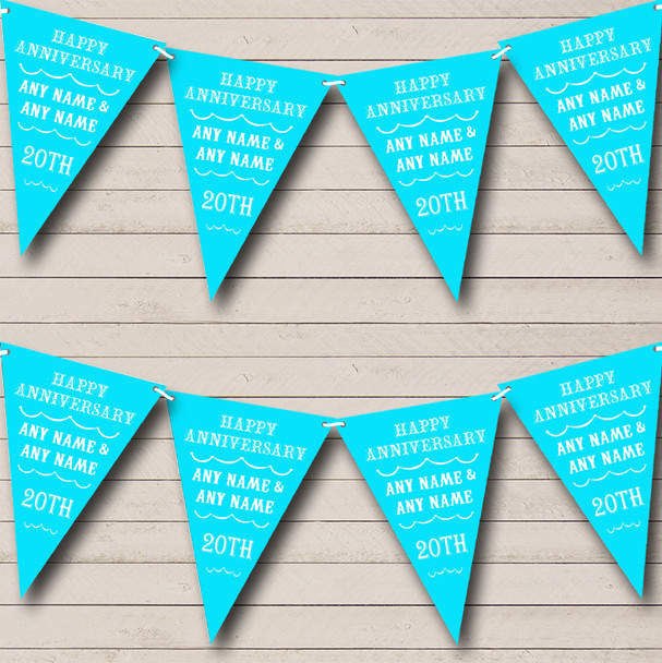 Vintage Text Any Year Aqua Blue Custom Personalised Wedding Anniversary Party Flag Banner Bunting