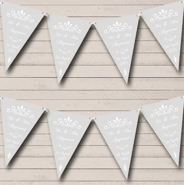 Vintage Regal Silver Grey Custom Personalised Wedding Anniversary Party Flag Banner Bunting