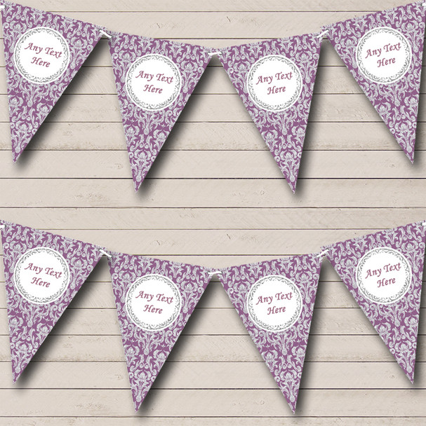 Purple And Silver Vintage Damask Custom Personalised Wedding Anniversary Party Flag Banner Bunting
