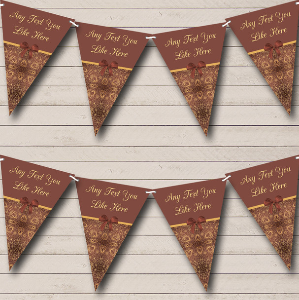 Gold Brown Vintage Shabby Chic Custom Personalised Wedding Anniversary Party Flag Banner Bunting