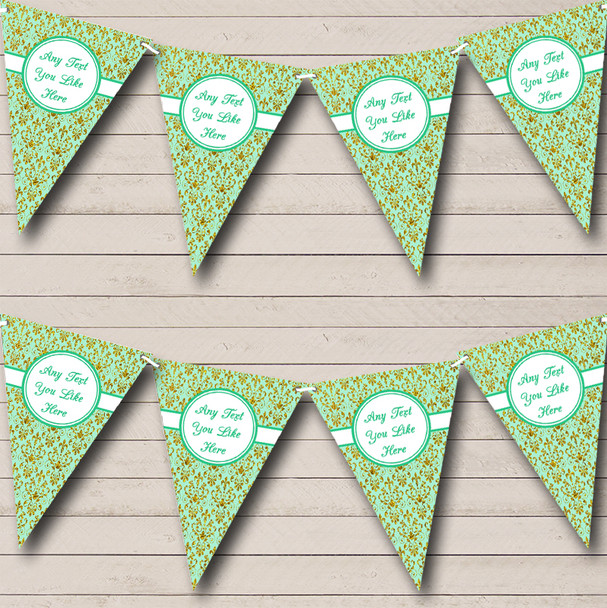 Gold And Mint Green Damask Custom Personalised Wedding Anniversary Party Flag Banner Bunting