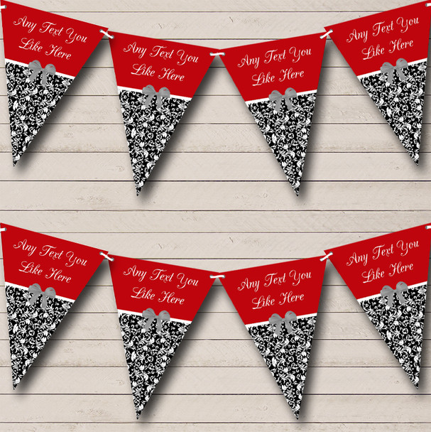 Deep Red Damask Custom Personalised Wedding Anniversary Party Flag Banner Bunting