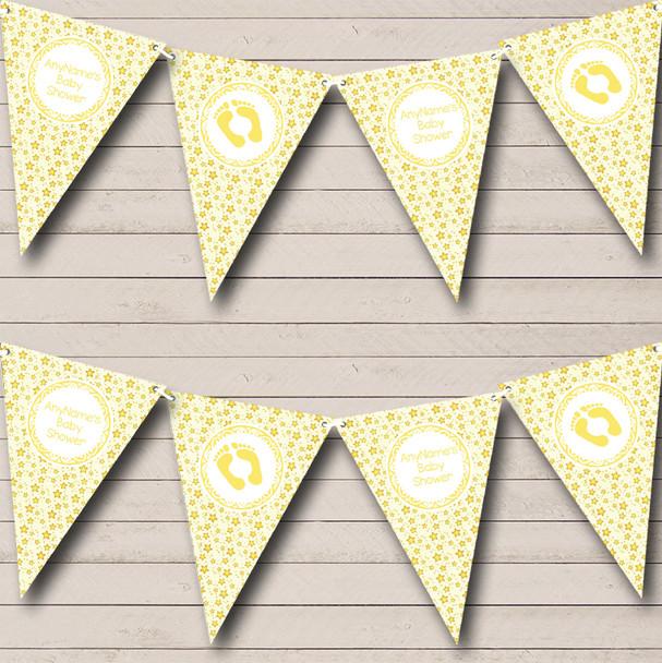 Yellow And Gold Stars Custom Personalised Baby Shower Flag Banner Bunting
