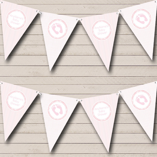 Pink Stripes And Dots Custom Personalised Baby Shower Flag Banner Bunting