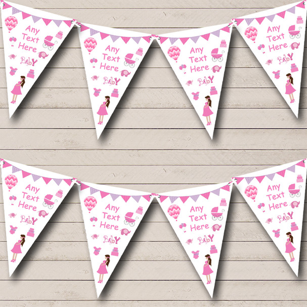 Pink Girls Pregnant Lady Custom Personalised Baby Shower Flag Banner Bunting