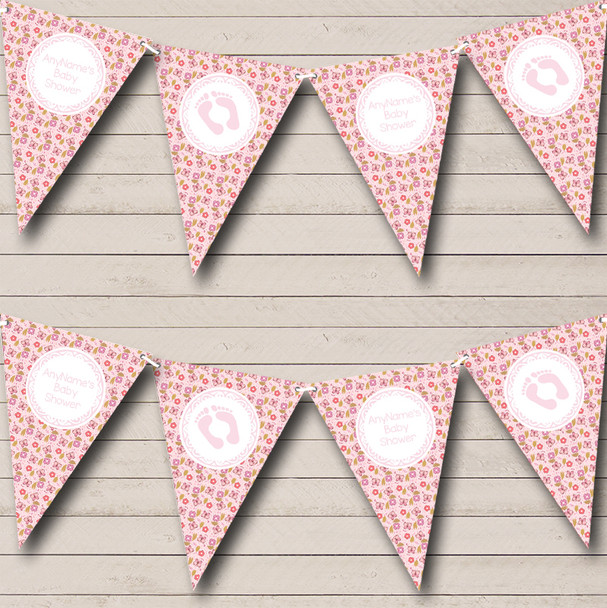 Pink Butterflies Custom Personalised Baby Shower Flag Banner Bunting